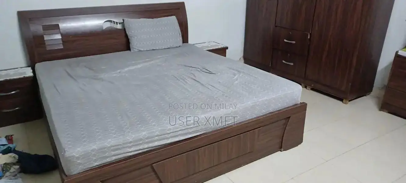 Complete Bedroom Set: Bed Frame with Mattress and Side Tables