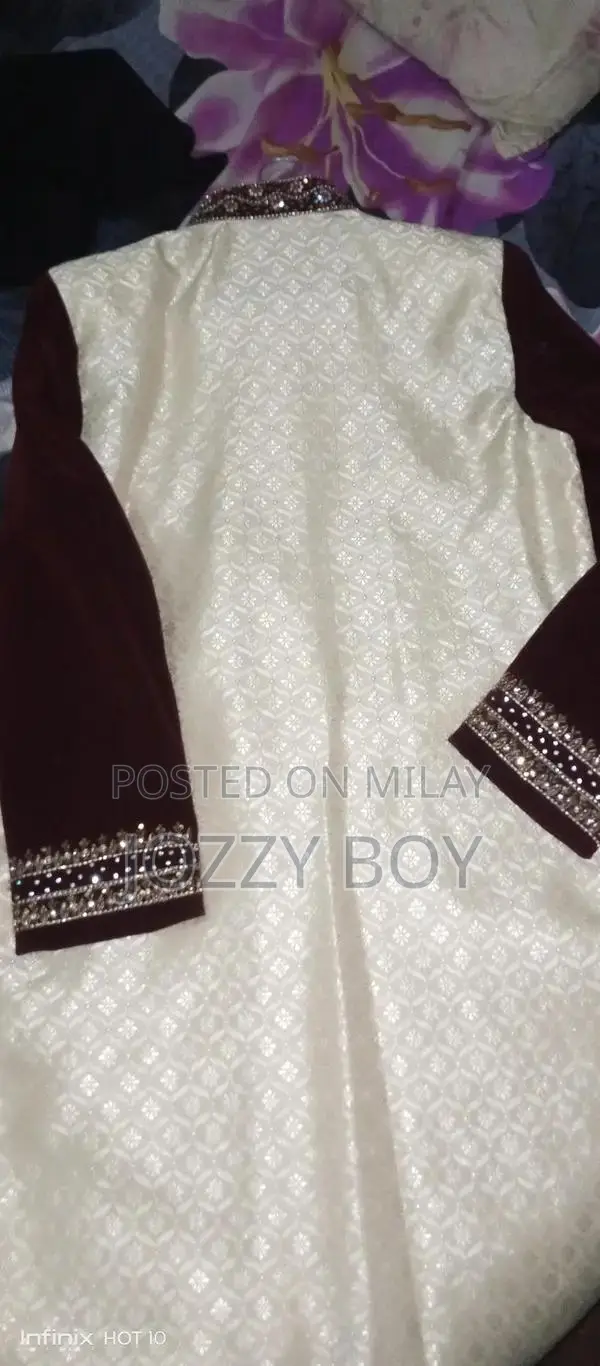 Maroon and White Men's Traditional Sherwani