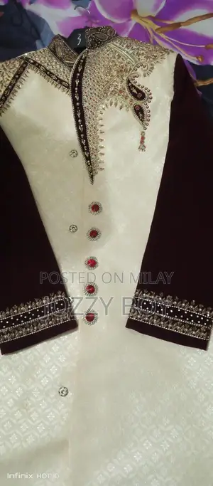 Maroon and White Men's Traditional Sherwani