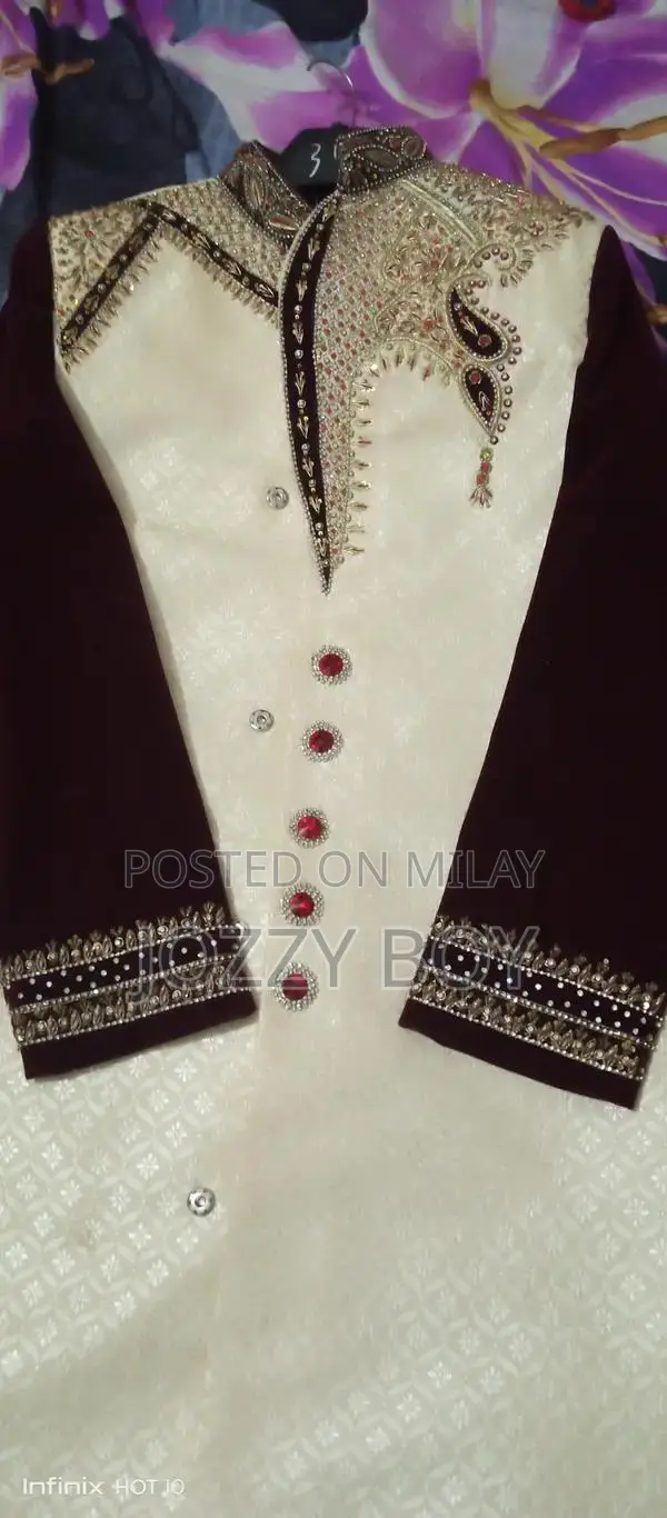 Maroon and White Men's Traditional Sherwani