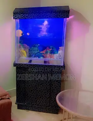 Photo - Glass Aquarium with Wooden Stand for Home and Office