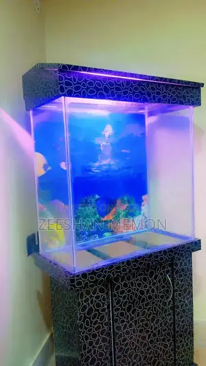 Glass Aquarium with Wooden Stand for Home and Office