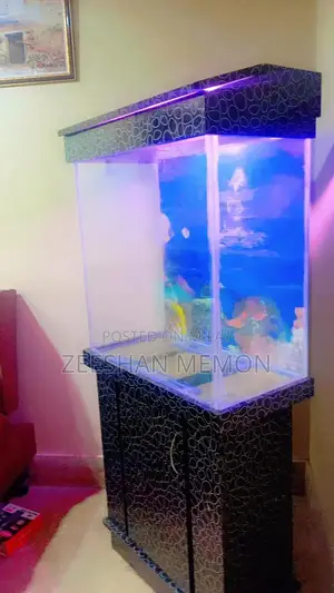 Glass Aquarium with Wooden Stand for Home and Office