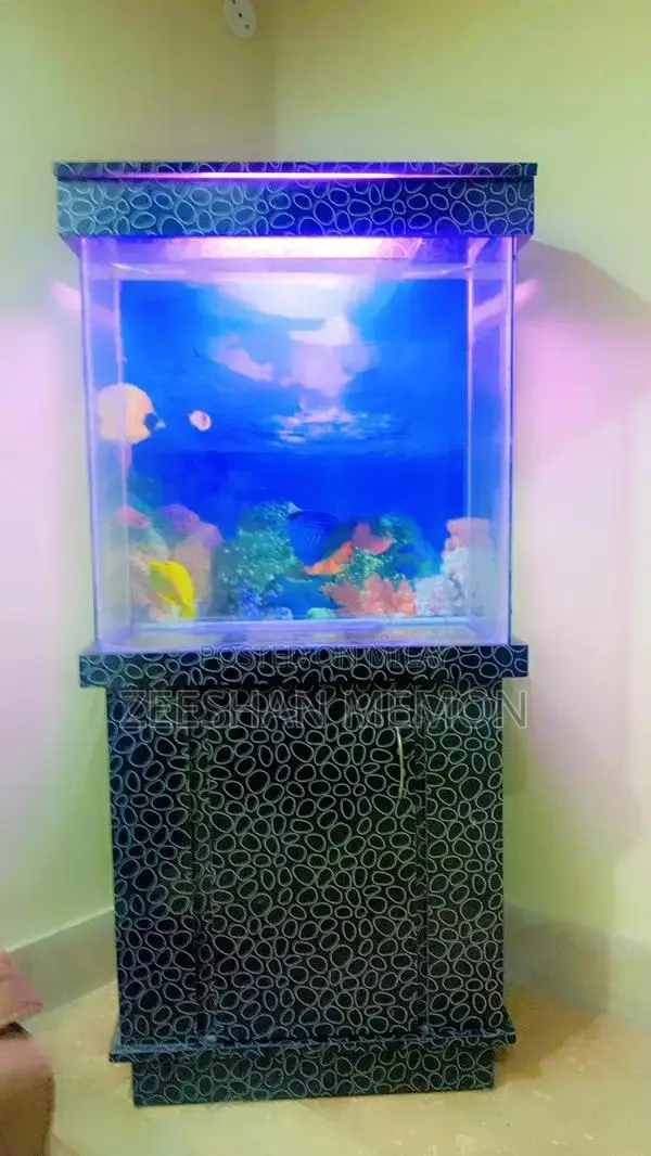 Glass Aquarium with Wooden Stand for Home and Office