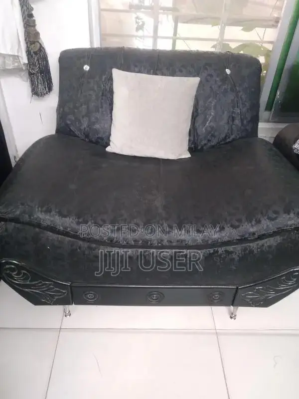 Black Leather 8-Seater Sofa with Solid Wood Frame