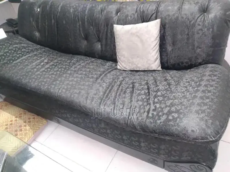 Black Leather 8-Seater Sofa with Solid Wood Frame