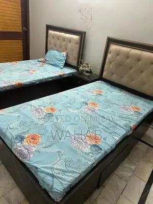 Bedroom Set: Sliding Door Cupboard and Two Single Beds with Mattresses