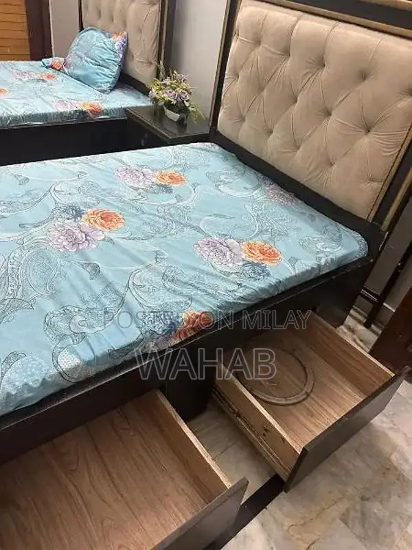 Bedroom Set: Sliding Door Cupboard and Two Single Beds with Mattresses