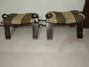 Photo - Vintage Sheesham Wood Camel Saddle Seat with Brass Carving