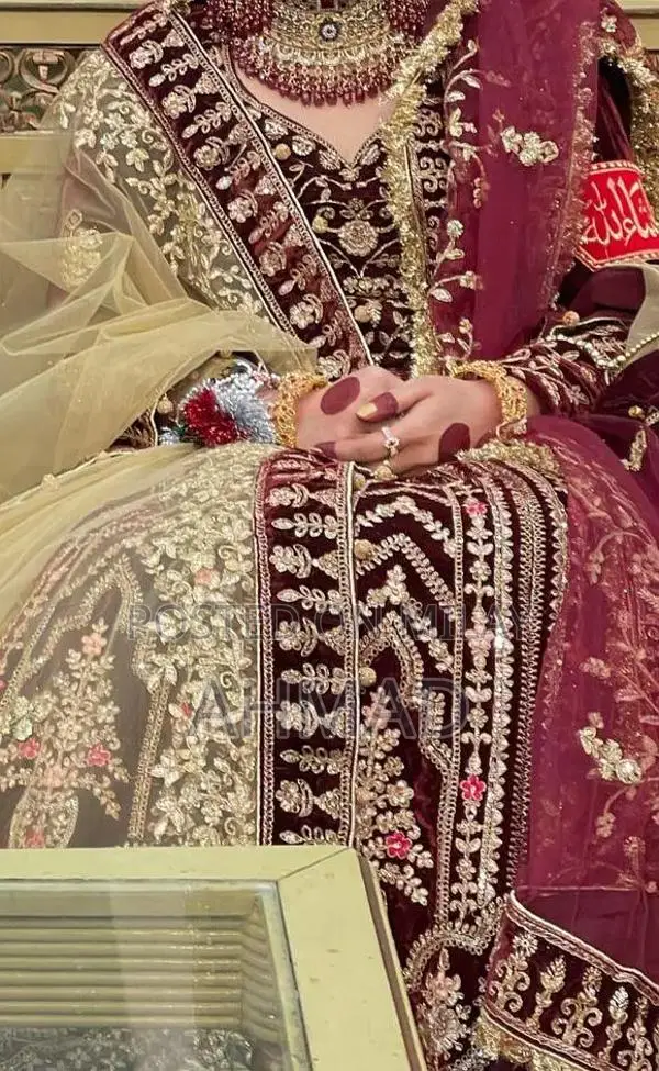 Indian Velvet Bridal Dress with Double Flare and Embroidery