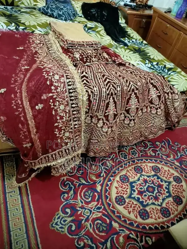 Indian Velvet Bridal Dress with Double Flare and Embroidery