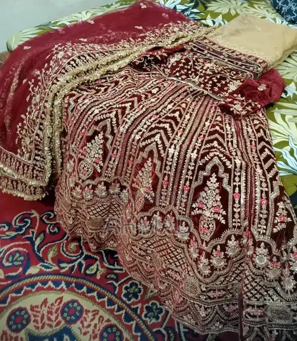 Indian Velvet Bridal Dress with Double Flare and Embroidery