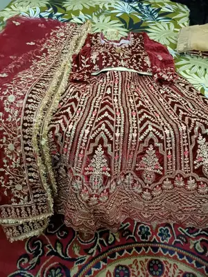 Indian Velvet Bridal Dress with Double Flare and Embroidery