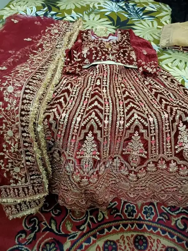 Indian Velvet Bridal Dress with Double Flare and Embroidery