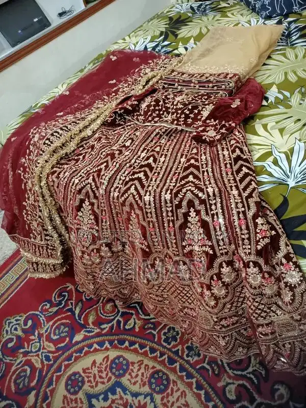 Indian Velvet Bridal Dress with Double Flare and Embroidery