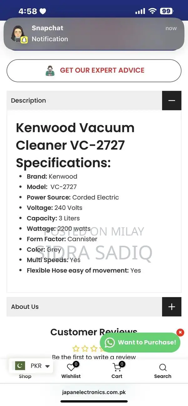 Kenwood Vacuum Cleaner - Excellent Condition with Full Warranty