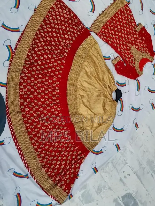 Red and Gold Hand-Embroidered Traditional Bridle Lehnga with Stone Wor
