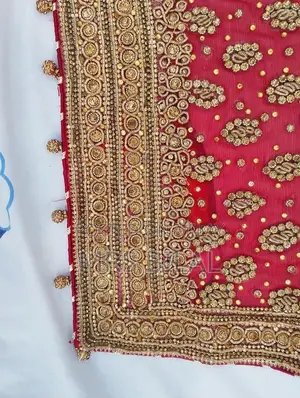 Red and Gold Hand-Embroidered Traditional Bridle Lehnga with Stone Wor