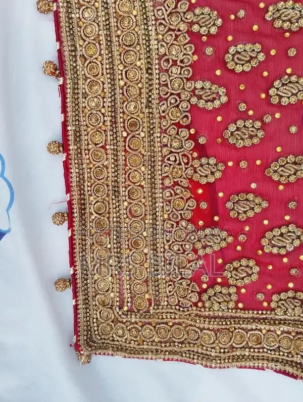 Red and Gold Hand-Embroidered Traditional Bridle Lehnga with Stone Wor