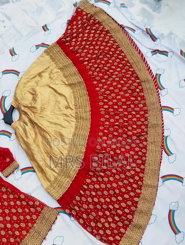Red and Gold Hand-Embroidered Traditional Bridle Lehnga with Stone Wor