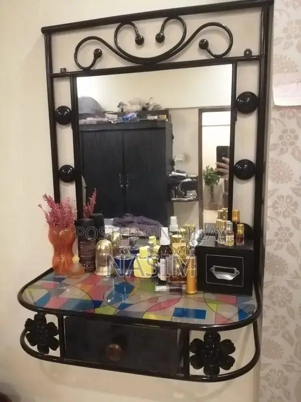 Vintage Queen Iron Bed Frame with Matching Dressing Table