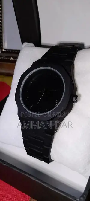 Sleek Matte Black Arabic Dial Minimalist Analog Wristwatch