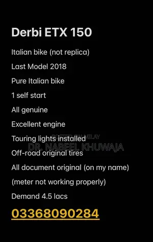 Derbi ETX 150 Italian Motorcycle - 2018 Off-Road Model