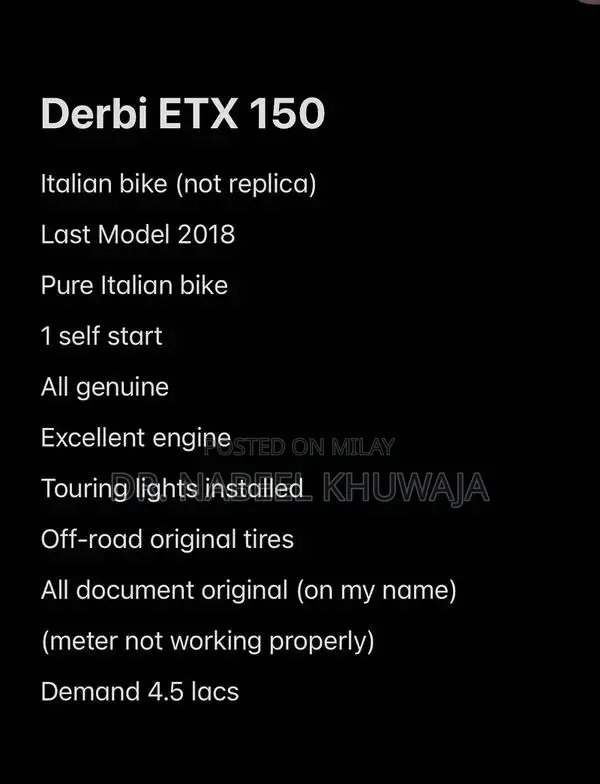 Derbi ETX 150 Italian Motorcycle - 2018 Off-Road Model