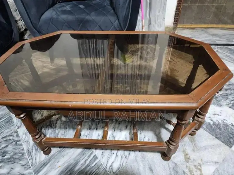 Wooden Center Table and Tea Trolley Set