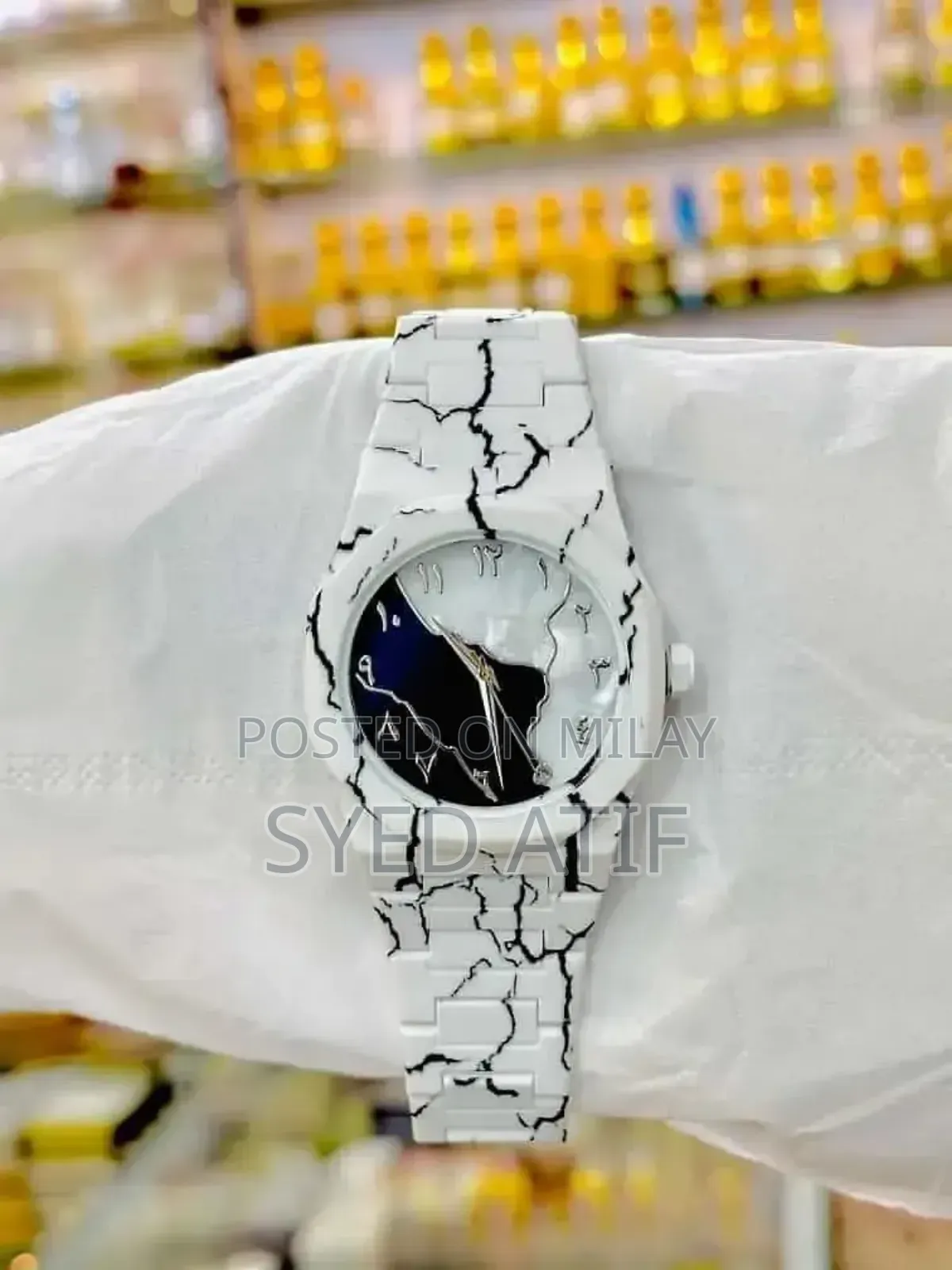 Men Carbon Fiber Black and White Watch