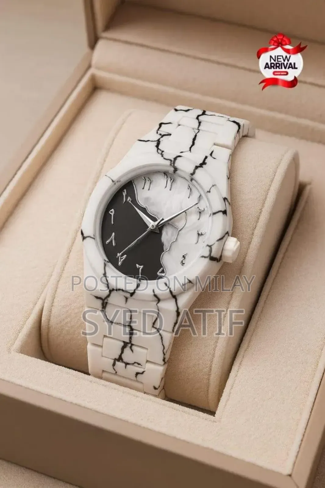 Men Carbon Fiber Black and White Watch