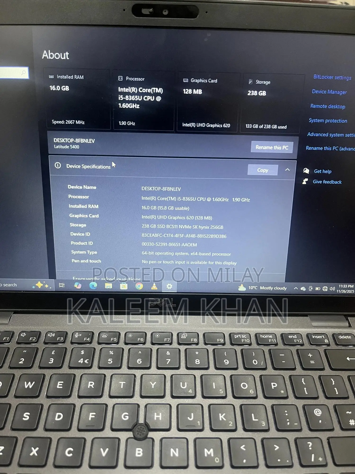 Laptop Dell Latitude 5400 16GB Intel Core I5 SSD 256GB