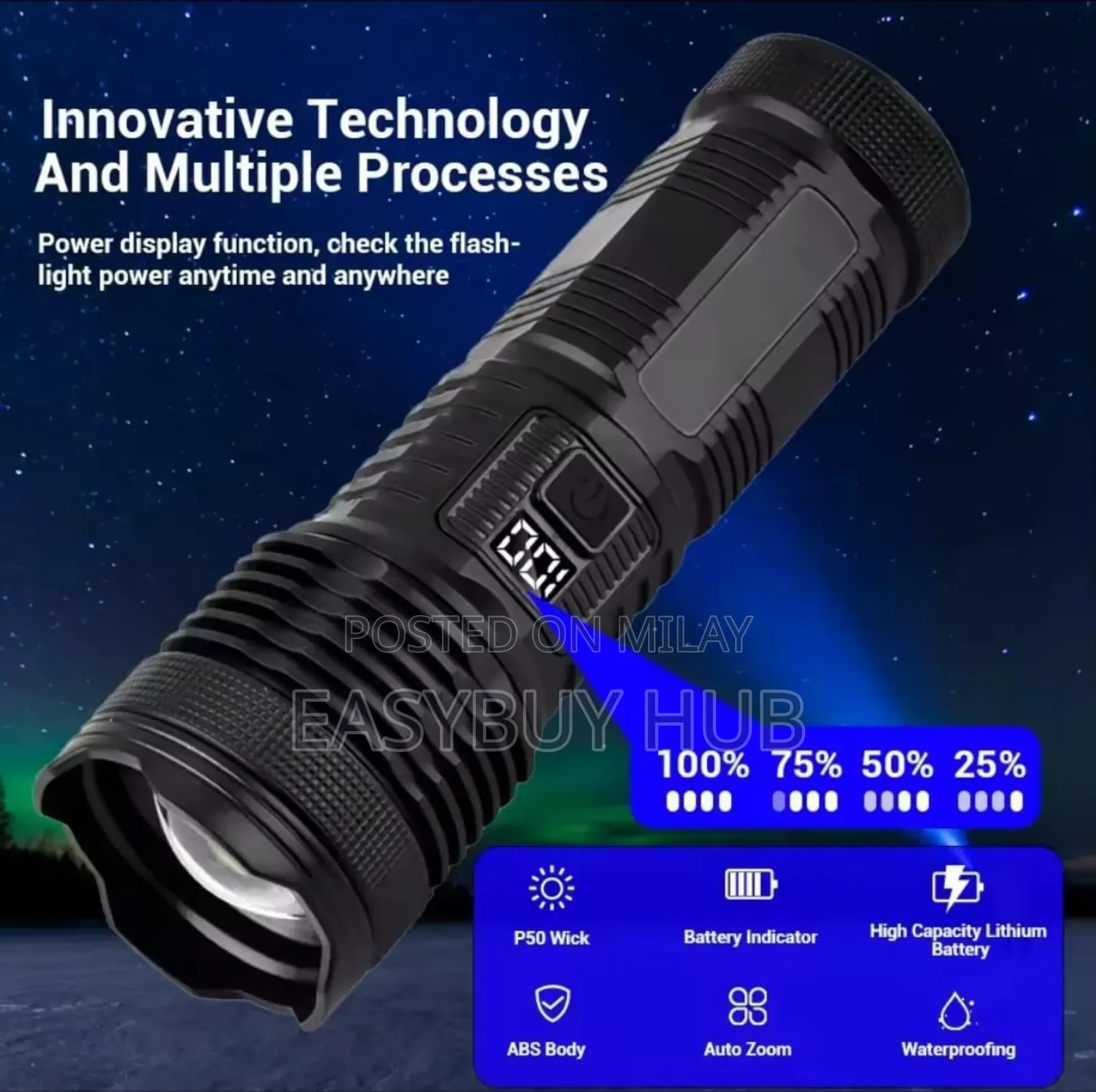 Rechargeable Flashlight With Battery Level Display