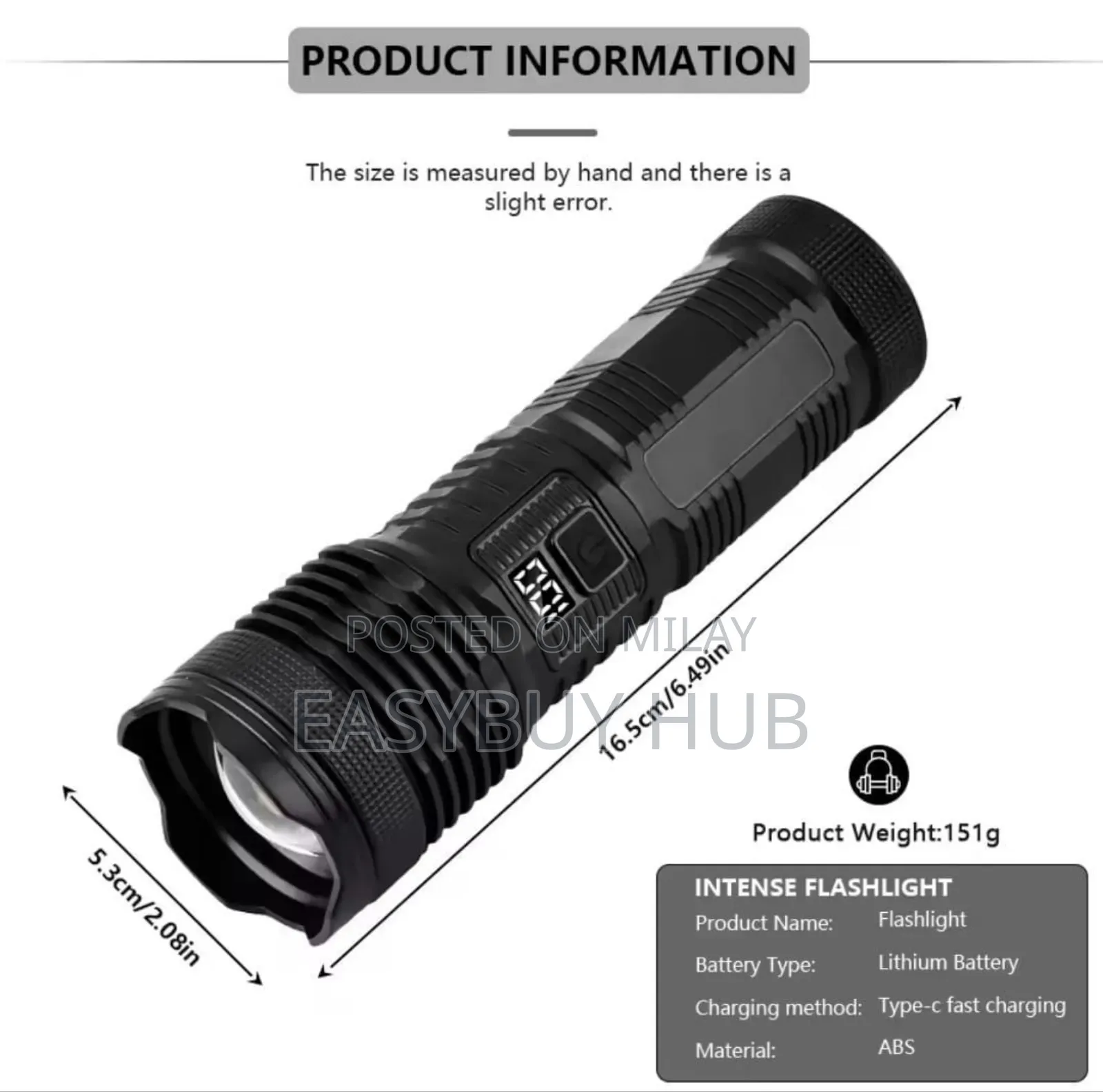Rechargeable Flashlight With Battery Level Display