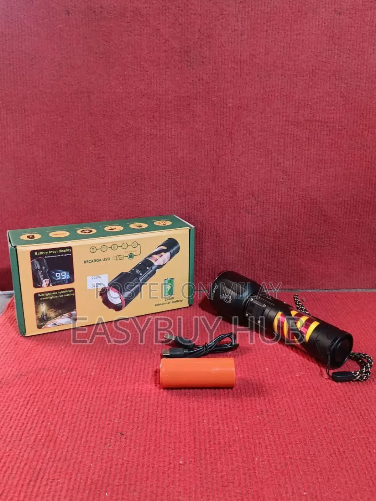 Rechargeable Flashlight With Battery Level Display and Power Bank