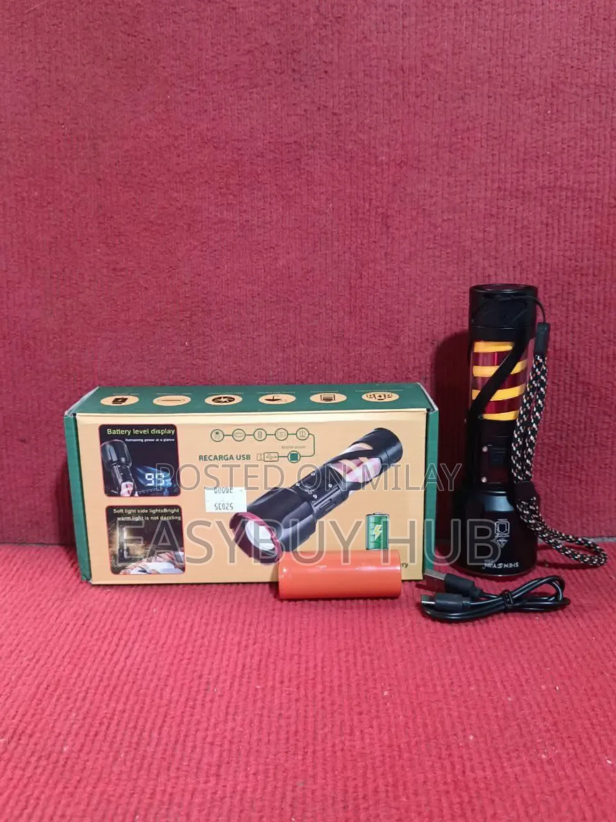 Rechargeable Flashlight With Battery Level Display and Power Bank