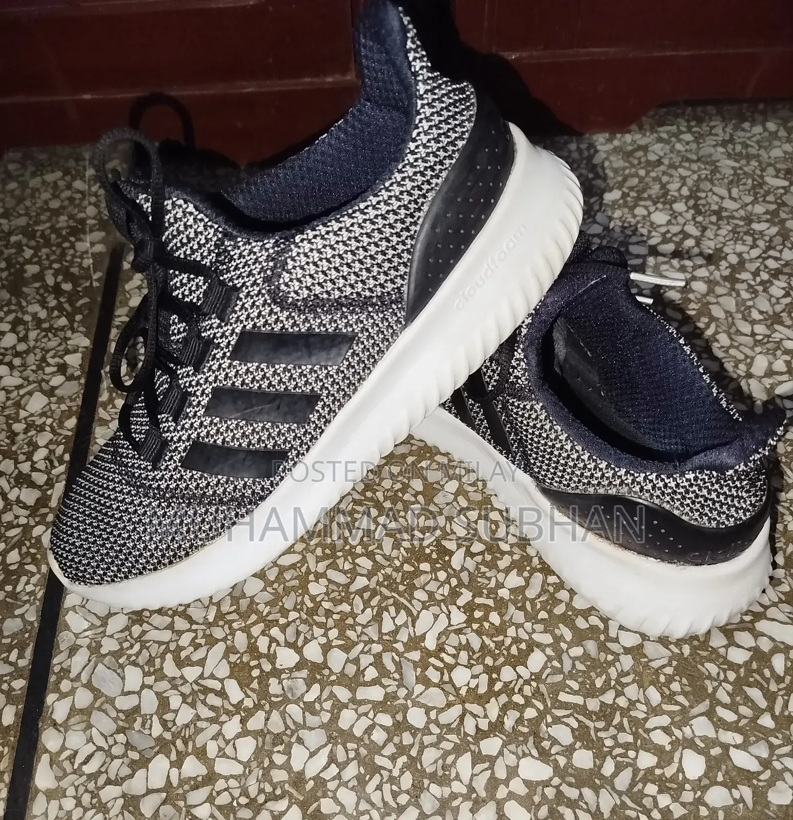 Adidas Mens Cloudfoam Ultimate Running Shoe Black White Sz 42/8