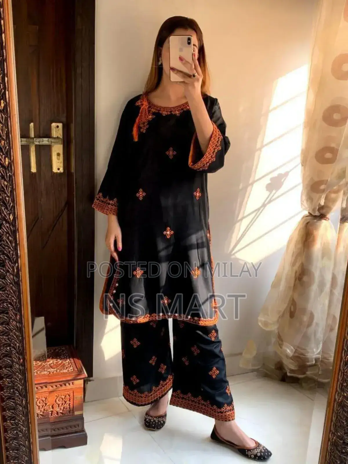 Elegant Black Embroidered 2-Piece Linen Suit | Premium Quality