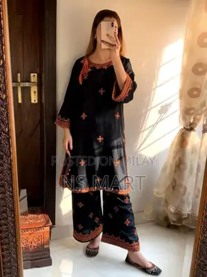 Photo - Elegant Black Embroidered 2-Piece Linen Suit | Premium Quality