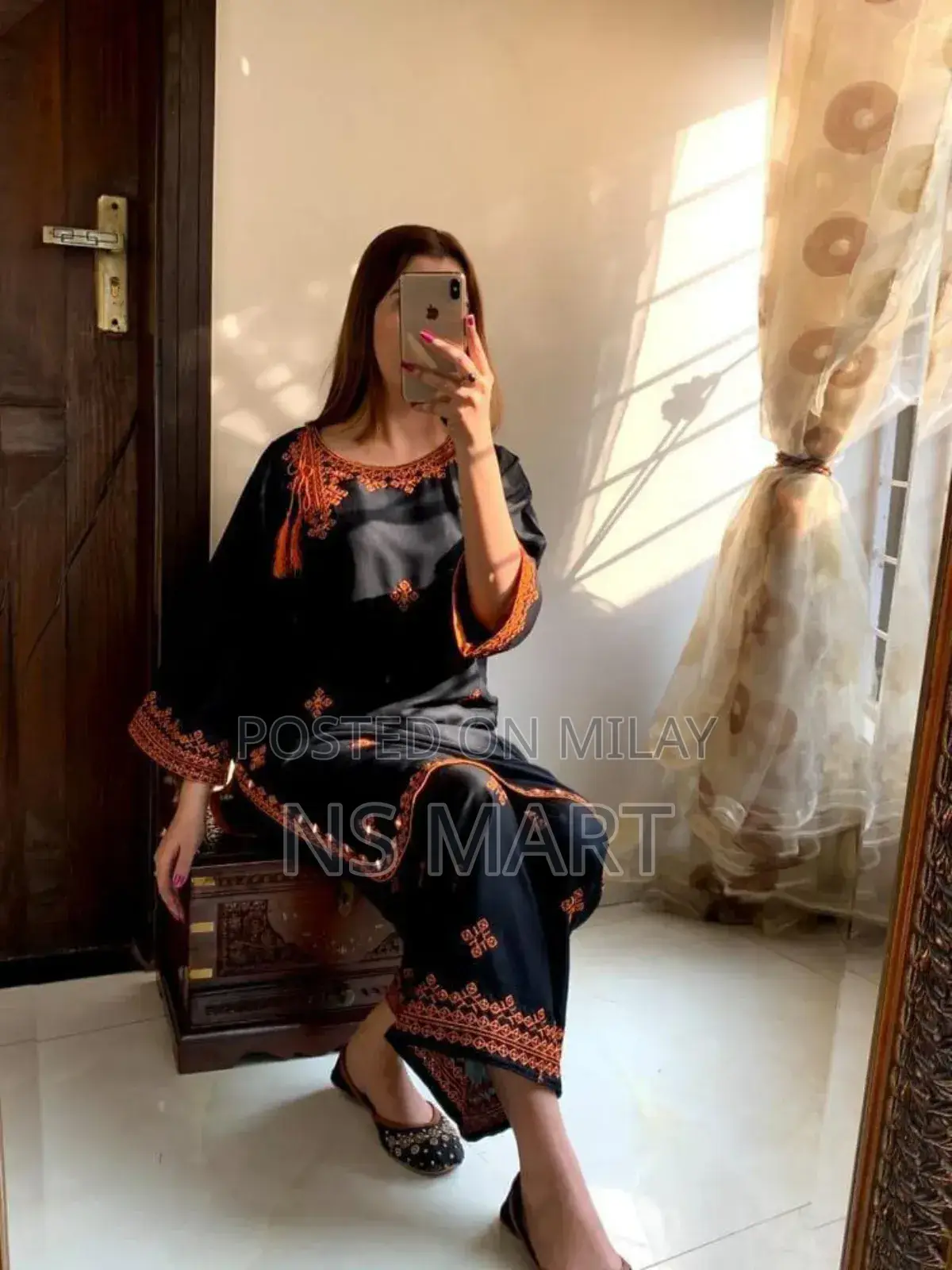 Elegant Black Embroidered 2-Piece Linen Suit | Premium Quality