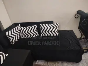 L Shape Sofa 6 Seater in Black Colour Malai Valvet