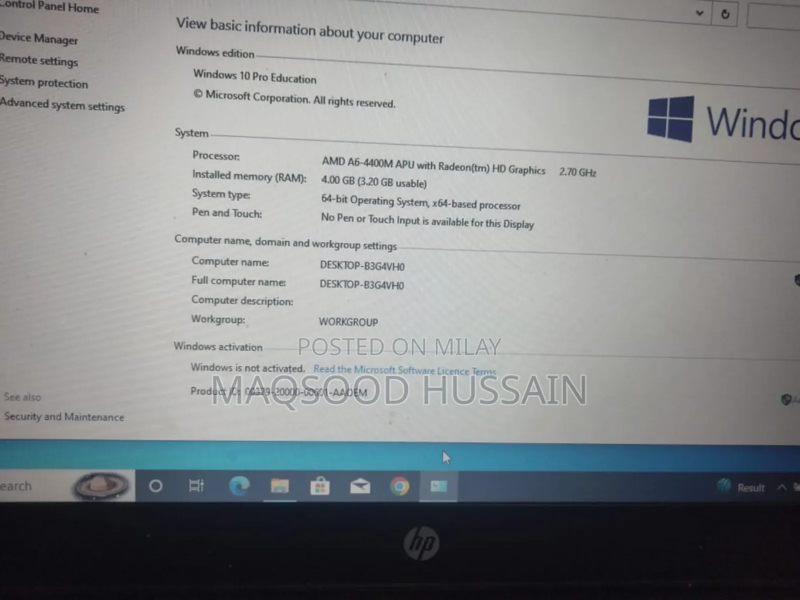 Laptop HP 255 4GB Intel Pentium HDD 256GB