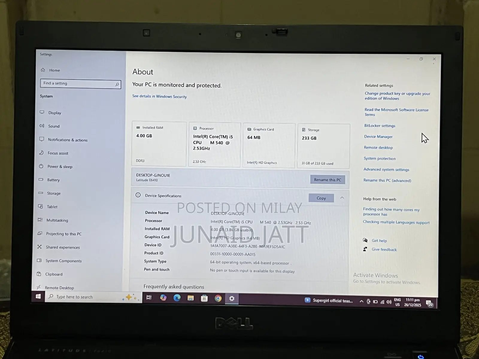 Laptop Dell Latitude E6410 4GB Intel Core I5 HDD 256GB