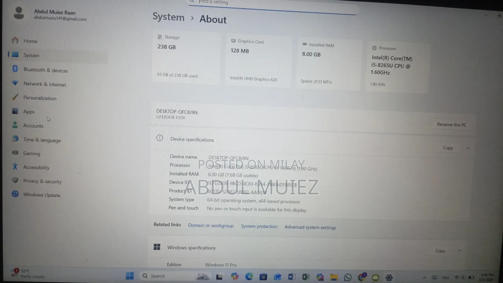 Laptop Fujitsu Lifebook E558 8GB Intel Core I5 SSD 256GB