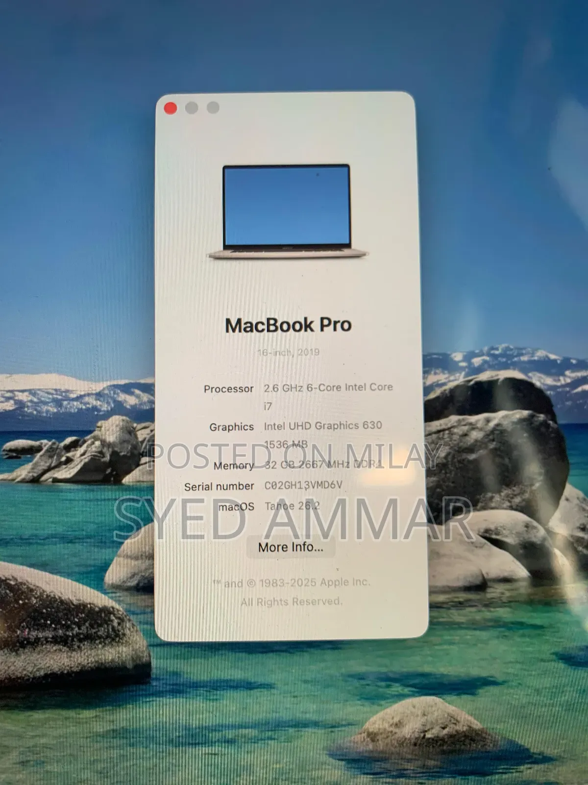 Laptop Apple MacBook Pro 2019 32GB Intel Core I7 SSD 512GB