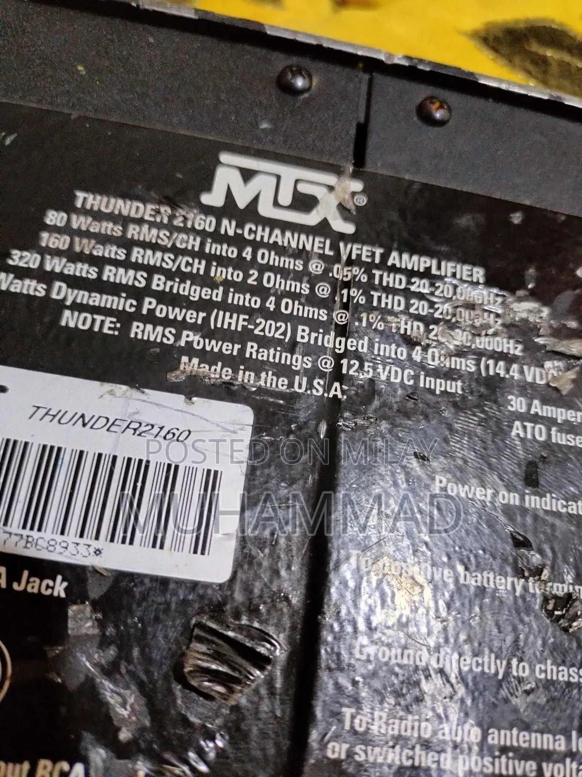 MTX Thunder 2160 Car 2 Channel Amplifier Made in Usa