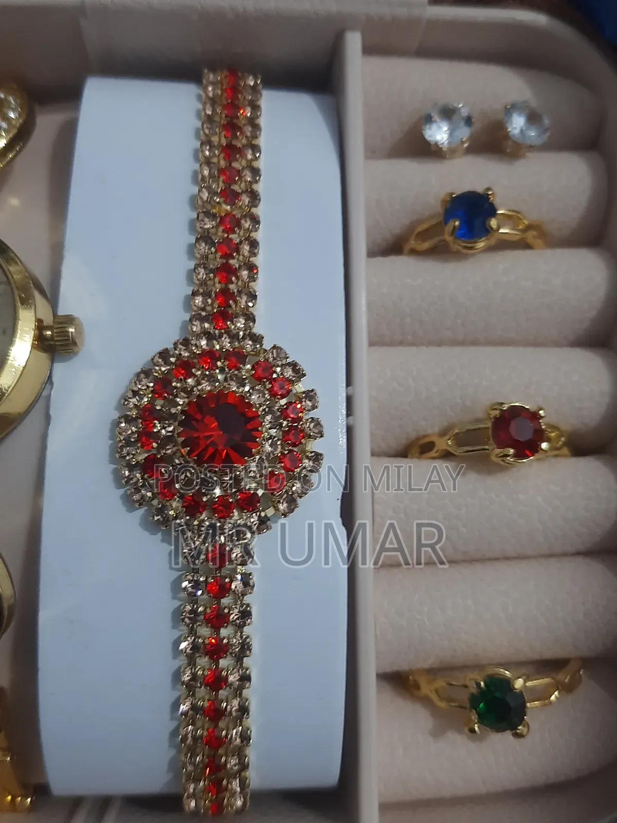 Elegant Ladies Jewelry Gift Set – Watch, Bracelet Stone Rings