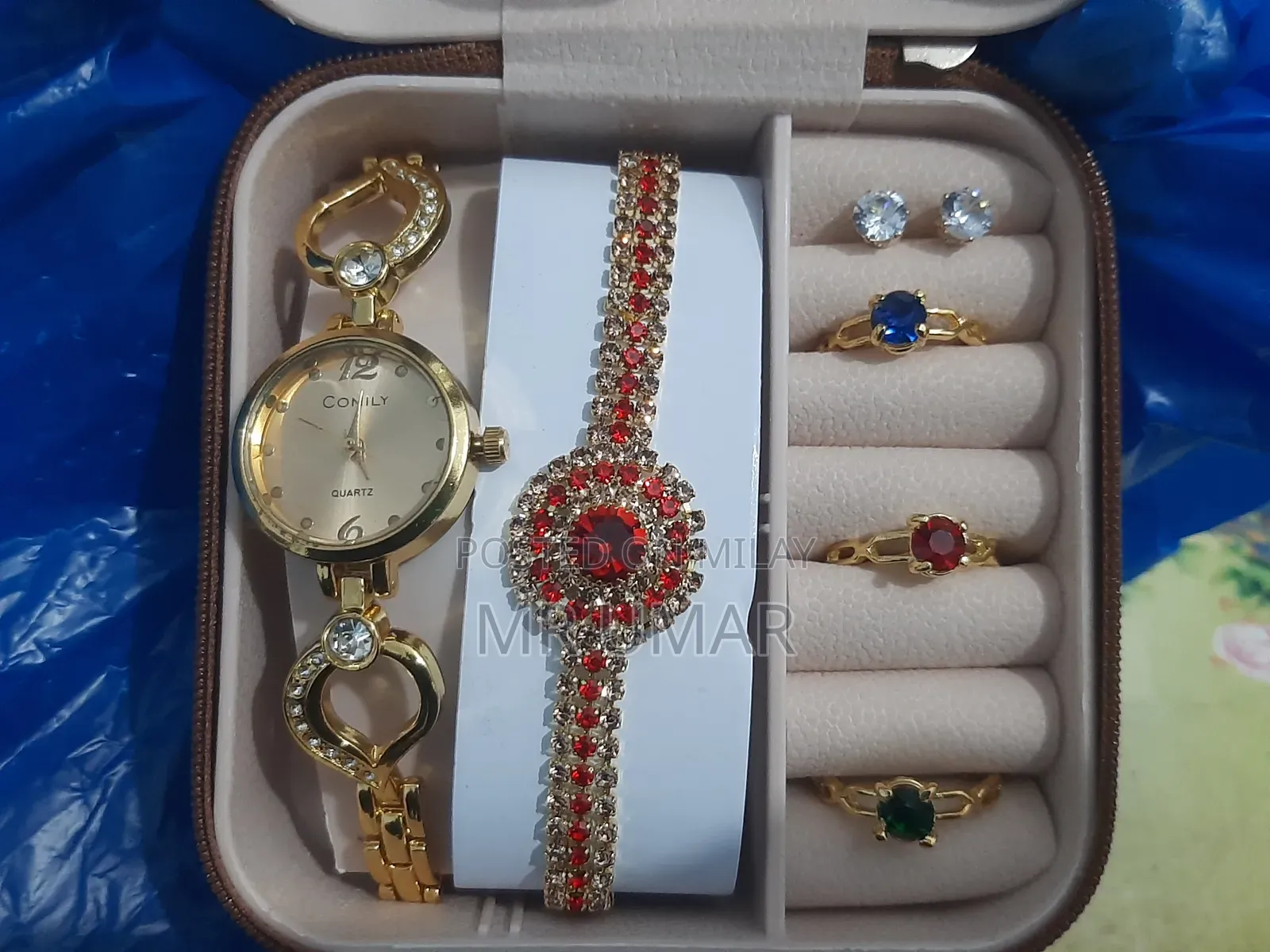 Elegant Ladies Jewelry Gift Set – Watch, Bracelet Stone Rings