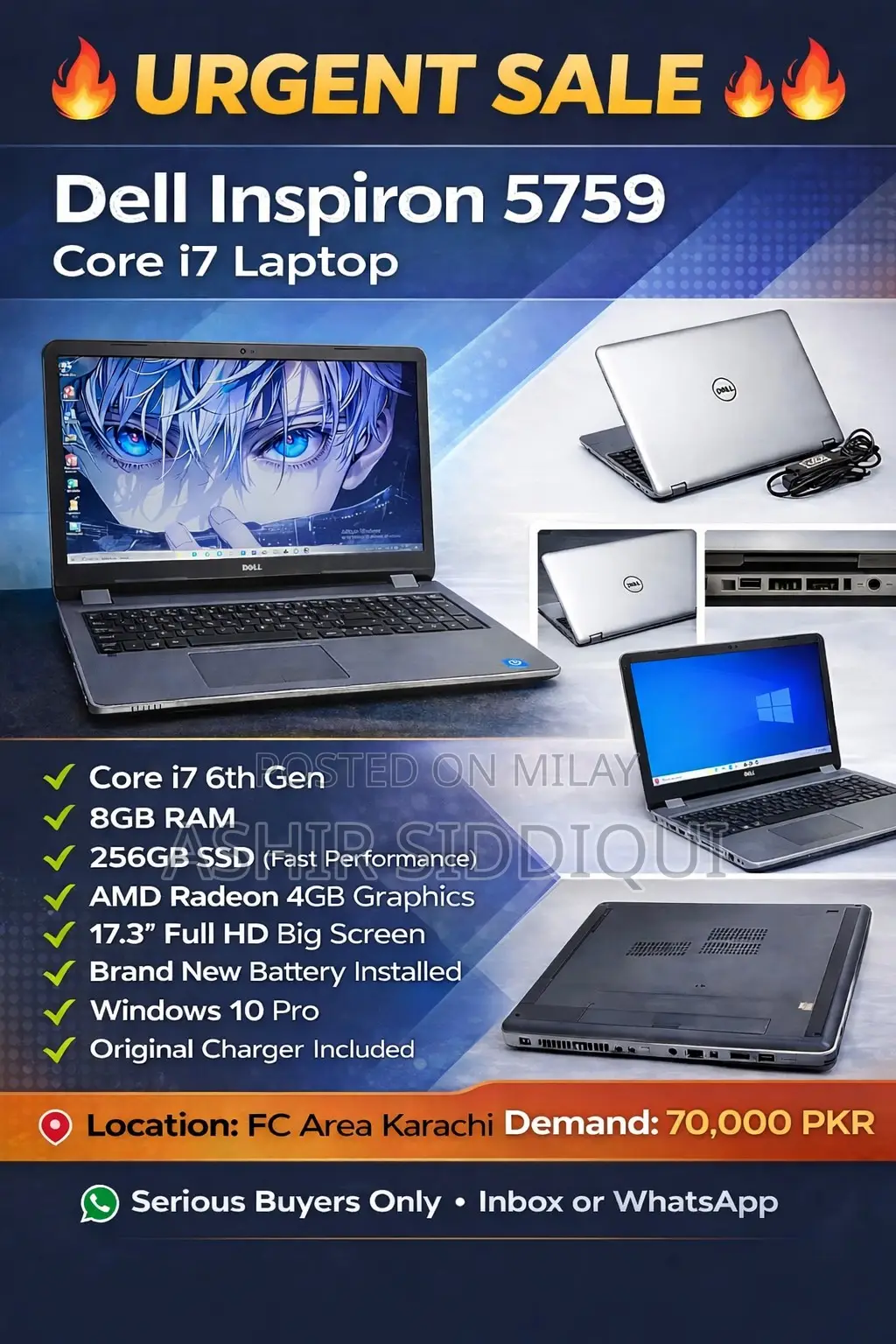 New Laptop Dell Inspiron 17 5759 8GB Intel Core i7 SSD 256GB